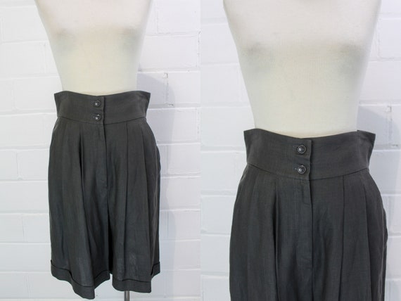 Vintage 1980s Linen Charcoal Bermuda Shorts, Dress