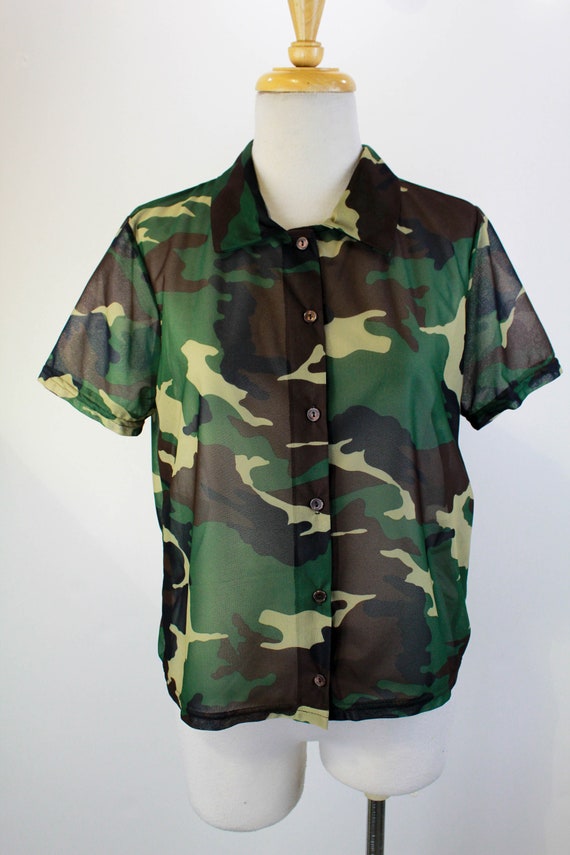Y2k/90s Camo Shirt Sheer Camo Print 