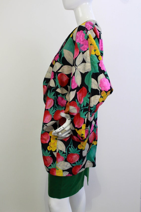 80s Silk Ungaro Fruit Print Blazer, Large, Made i… - image 5