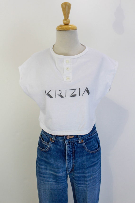 80s Krizia Crop Tshirt, Logo Tshirt, Vintage 1980… - image 6