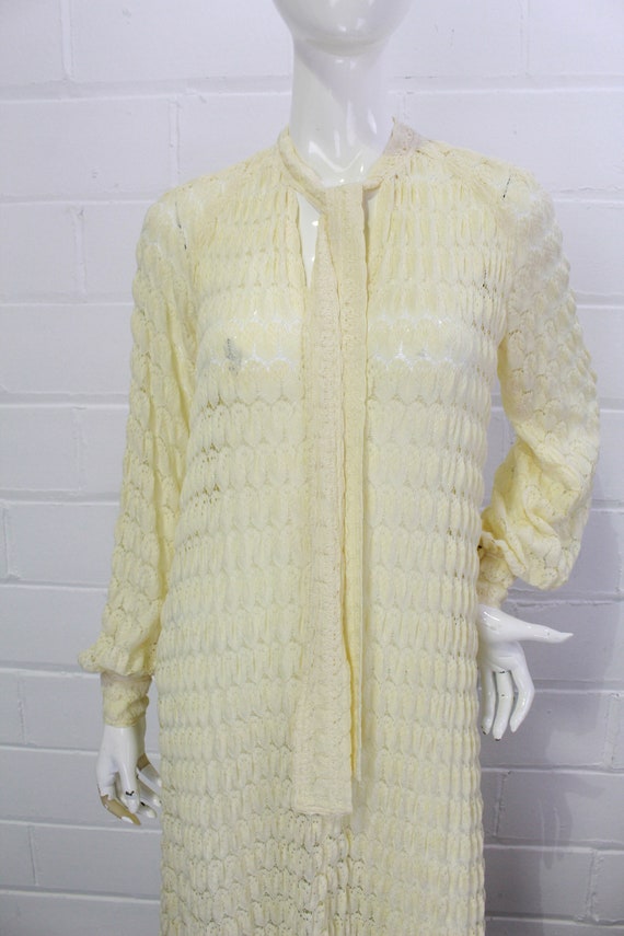 80s Rare Jean Muir Cream Knit Crochet Maxi Dress,… - image 3