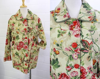 Vintage Floral Jacket, Upcycled Floral Print Canvas Cotton Fabric, Upcycled Clothing, Size Medium