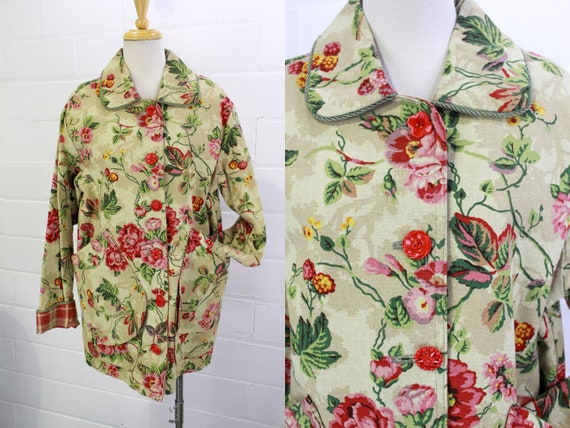 Vintage Floral Jacket, Upcycled Floral Print Canv… - image 1