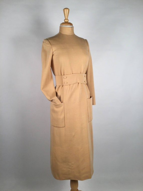 1970s Norman Norell Stand Collar Day Dress, Light… - image 4