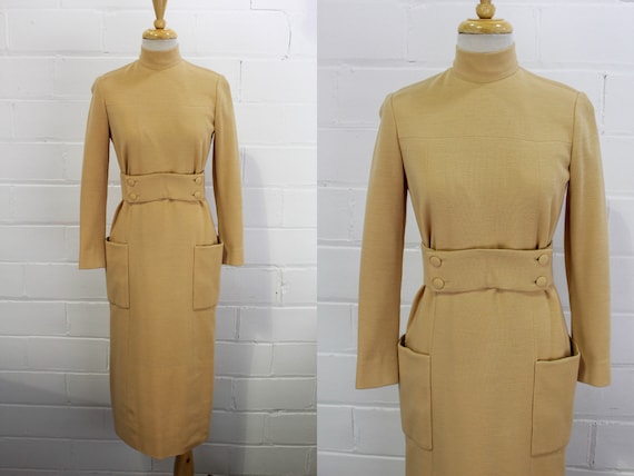 1970s Norman Norell Stand Collar Day Dress, Light… - image 1