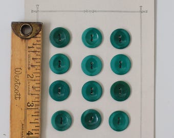 Vintage 1930s Deadstock Jade Green Plastic Buttons on Cards, Two