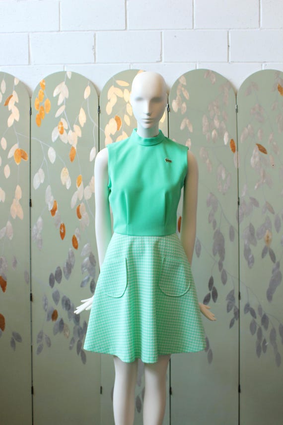 1970s Lacoste Bright Green Sleeveless Tennis Dress With Flared Gingham Skirt,  Small - Etsy