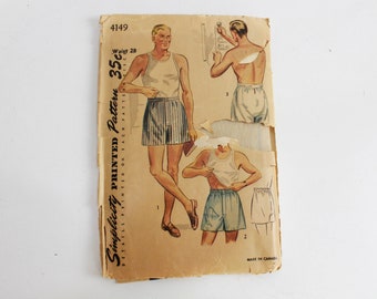 1950s Men's Shorts Sewing Pattern Simplicity 4149, Vintage 50s Mens Pattern, Complete, UNCUT, Waist 28