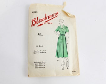 50er Jahre Shirtwaist Kleid Schnittmuster Blackmore 8115, Büste 36, Komplett, Vintage Damen Kragen Kurzärmeliges Kleid