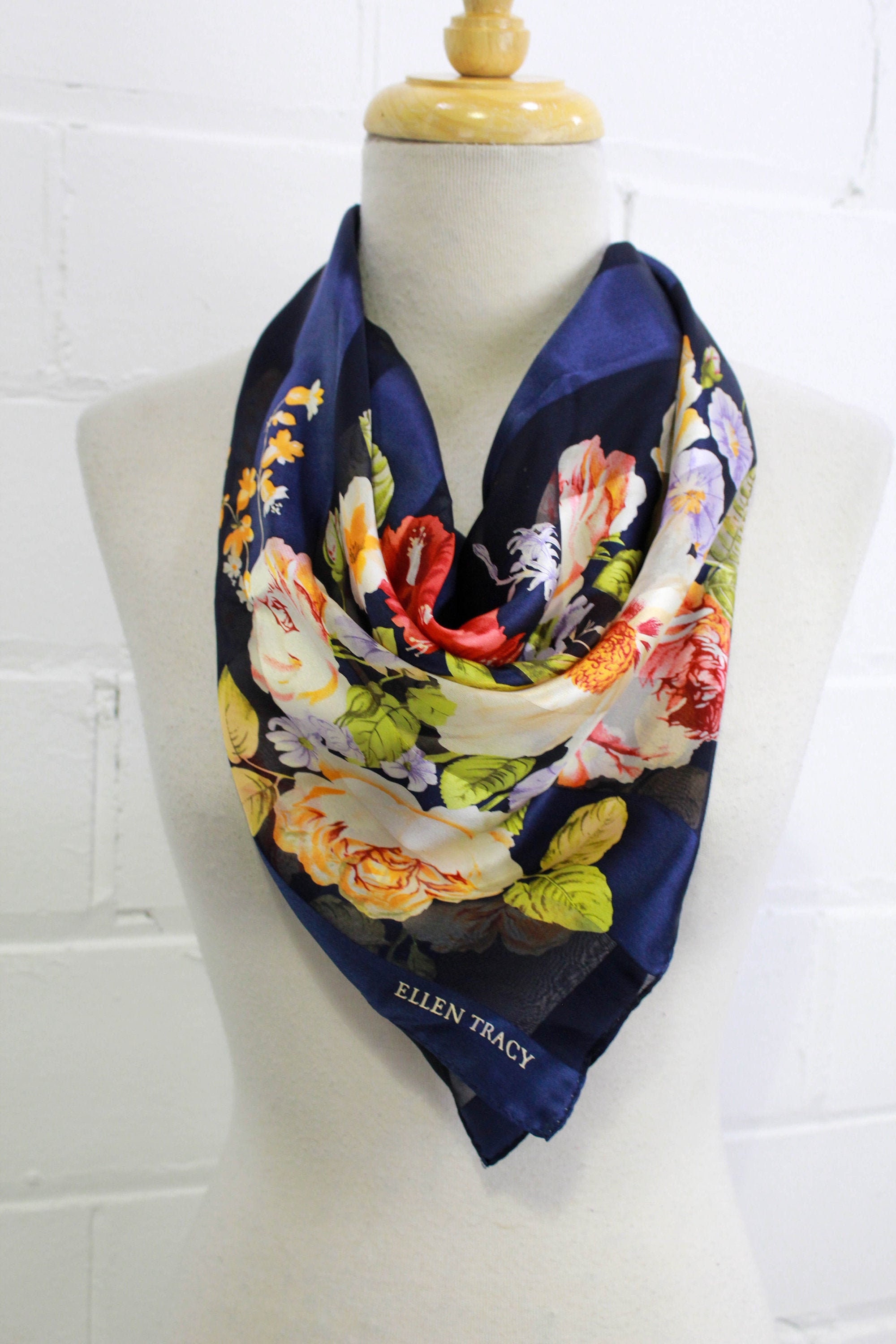 Vintage Ellen Tracy Silk Floral Print Scarf Scarf Top NOS - Etsy Finland