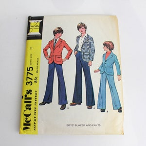 1970s Boys Blazer and Pants Sewing Pattern McCall 3775, Vintage 70s Boys Suit Sewing Pattern, Size 12