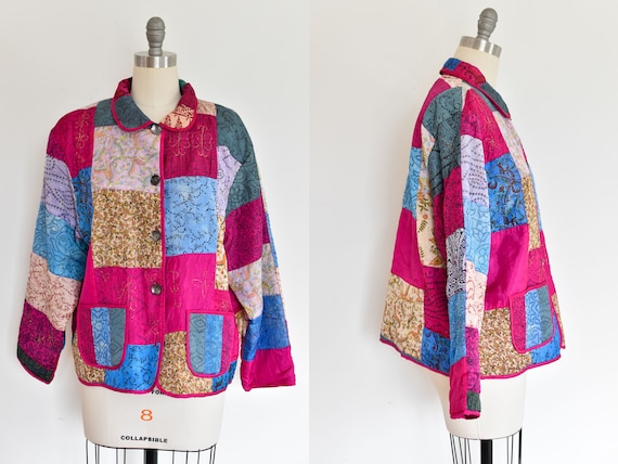 Vintage 1980s Quilted Patchwork Silk Jacket,