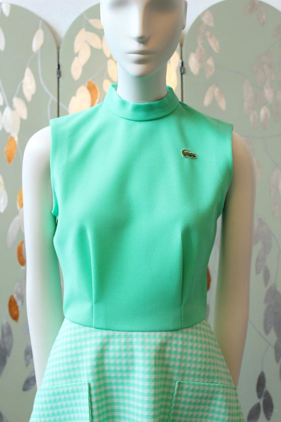 1970s Lacoste Bright Green Sleeveless Tennis Dress With Flared Gingham Skirt,  Small - Etsy