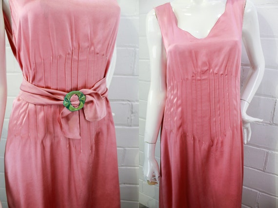 1930s Rose Pink Charmeuse Satin Dress with Matchi… - image 9