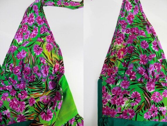 1970s Silk Maxi Dress Green and Purple Floral Pri… - image 8