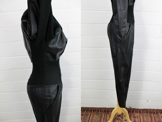 80s Black Leather Jumpsuit, XS, Climax by Karen O… - image 4