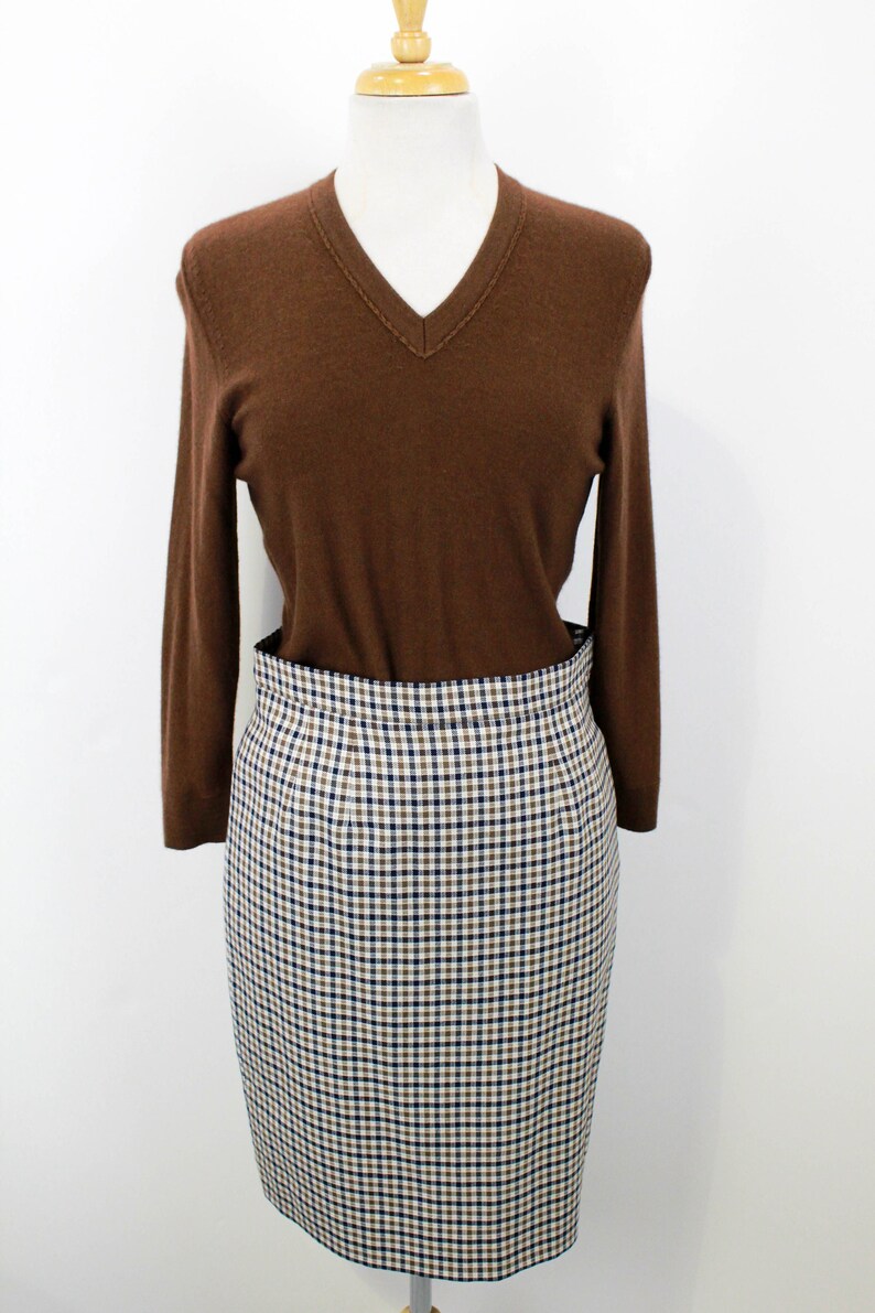 90s Brown Checked Skirt, Medium, 29 Waist, Vintage 1990s Mini Skirt, Aquascutum Minimalist Preppy Skirt image 1