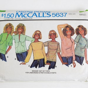 1970s Set of Knit Tops Sewing Pattern McCalls 5637, Vintage 70s Womens Top Pattern, UNCUT, Bust 32.5 - 34 in.