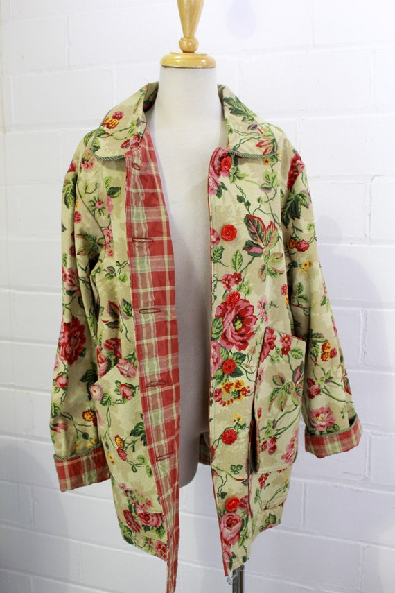 Vintage Floral Jacket, Upcycled Floral Print Canv… - image 3