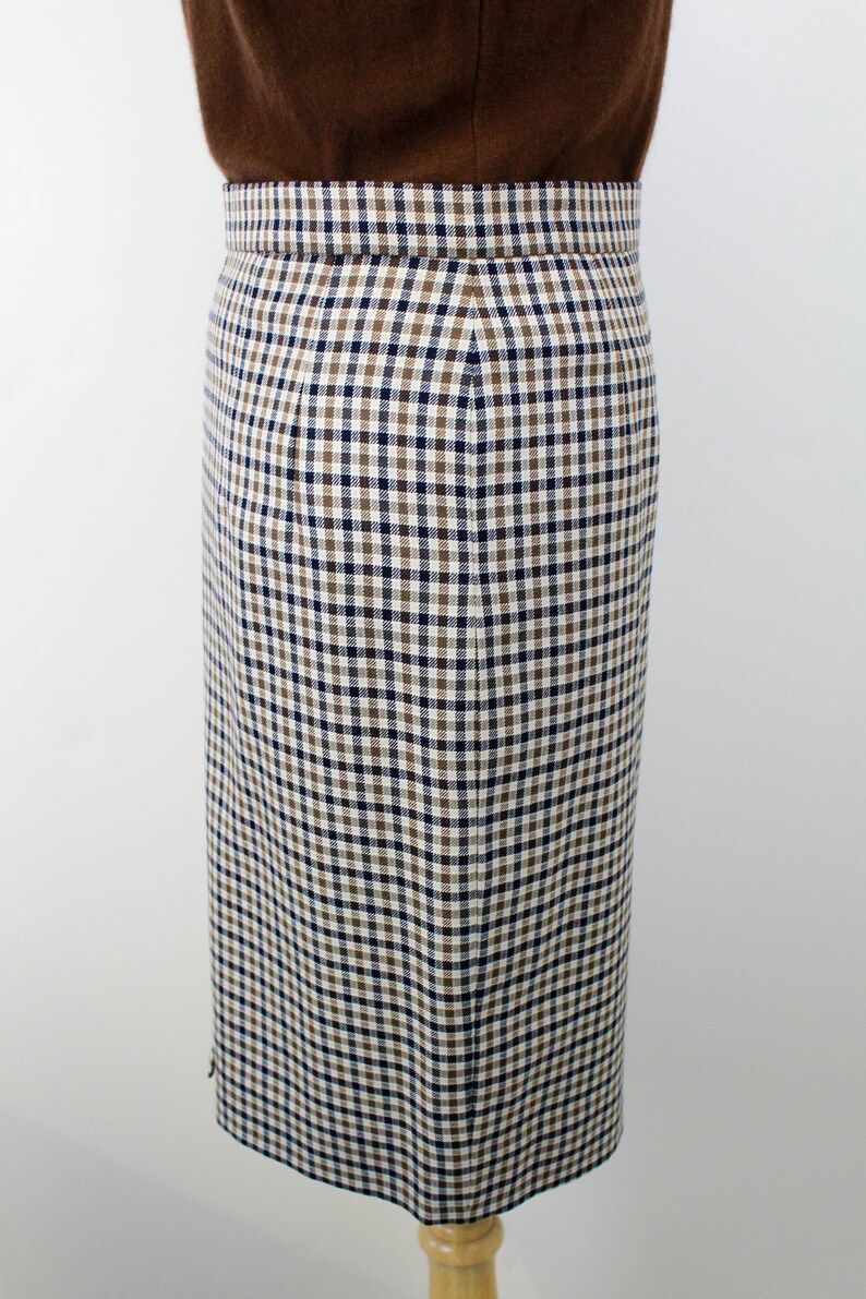 90s Brown Checked Skirt, Medium, 29 Waist, Vintage 1990s Mini Skirt, Aquascutum Minimalist Preppy Skirt image 7