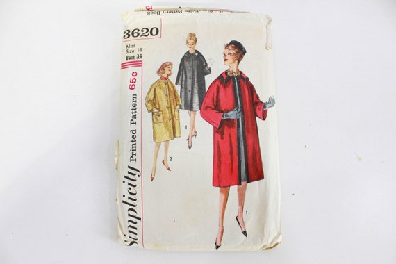 1960s Coat Sewing Pattern Simplicity 3620, Mod Coat Vintage Pattern,  Complete, Bust 34