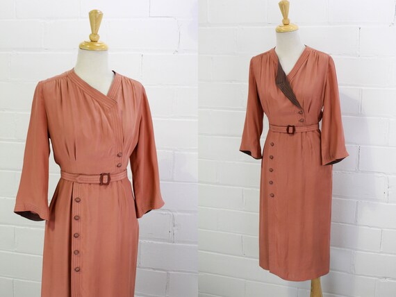 Reproduction 30s/40s Pink Silk Dress, Vintage Silk