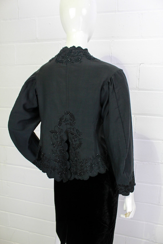 Antique 1900s Black Beaded Cotton Victorian Mourn… - image 9