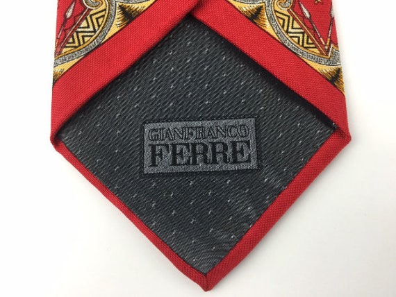 90s Gianfranco Ferre Red Silk Tie with Shield & S… - image 4