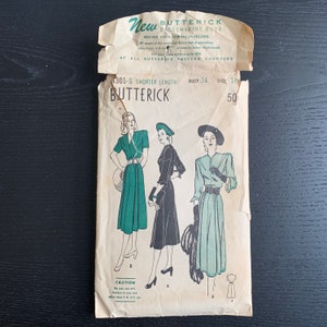 1940s Womens Dress Sewing Pattern Butterick 4301, Vintage One Piece Dress Pattern with Two Variations, Bust 34", Pre-Cut, Complete