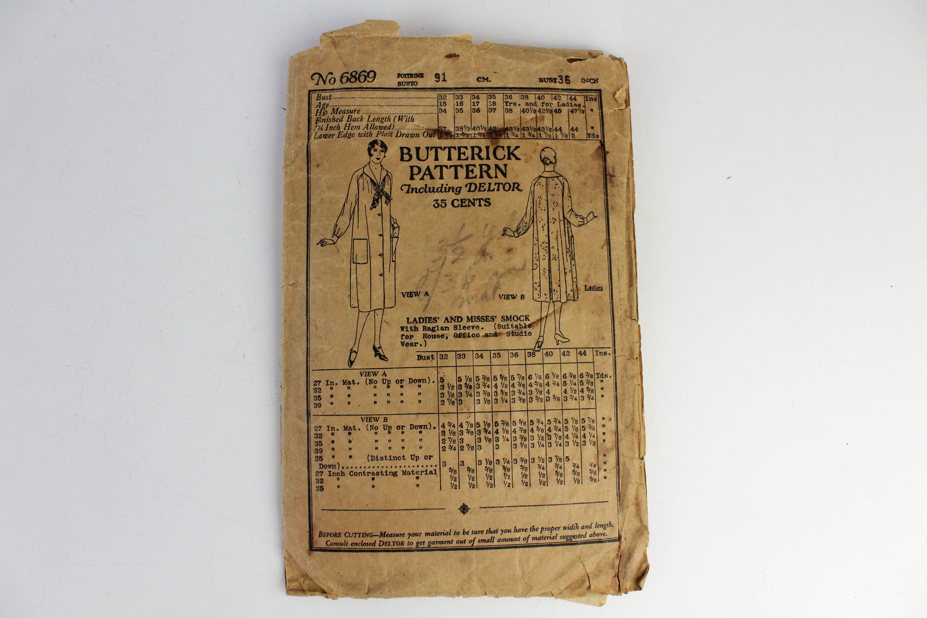 1920s Smock Sewing Pattern Bust 38 B38 Butterick Pattern Company
