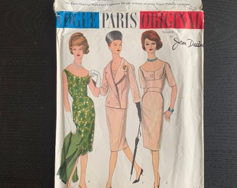 1960s Vogue Paris Original by Jean Dresses Sewing Pattern 1491, Rare, UNCUT, Vintage Womens Dress and Jacket Pattern, Bust 36" Hip 38"