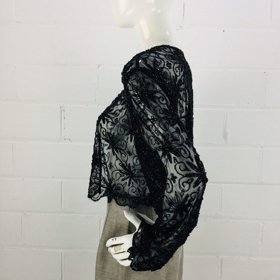 1980s Does 30s Large Black Beaded Floral Net Long… - image 7
