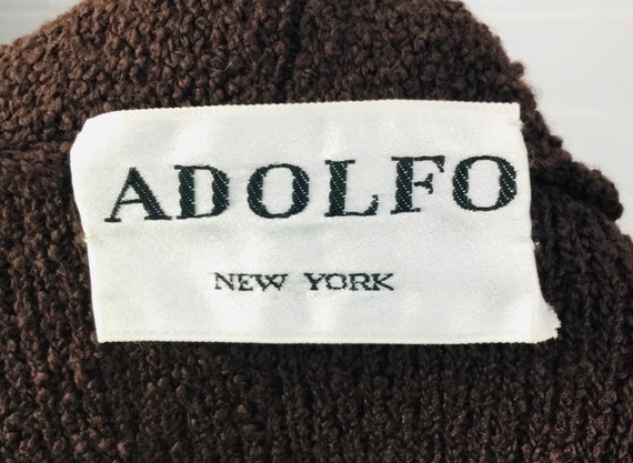 1980s Adolfo Cardigan, Vintage Brown Boucle Knit Long Sleeve