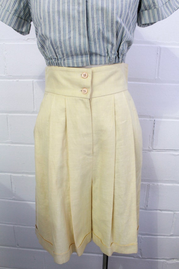 Vintage 1980s Cream Linen Bermuda Dress Shorts, M… - image 3