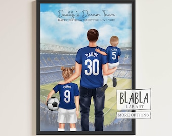 Quadro de futebol com pai e filhos, Quadro personalizado com duas crianças e o pai, Quadro de futebol personalizado, Presente para torcedor de futebol, Presente para fã de futebol