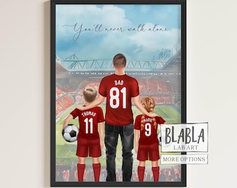 Football Dad and Kids Print, Two kids and Dad Print, Custom Football Print, Football Team Gift, PersonalisedFootball Fan Gift, Football gift