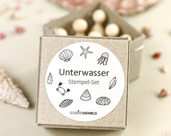 Rubber Stamp Set UNDERWATER, maritime stamps, mini stamps, tiny stamps, marine animals stamps