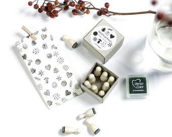 Rubber Stamp Set Christmas, Christmas Stamp Set, Mini Christmas Stamps, Christmas Card Stamp, gift for stamp lovers