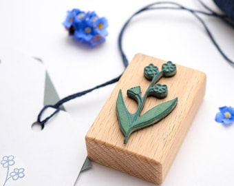 Mini Rubber Stamp FORGET ME NOT, flower stamp, mini stamp, wooden stamp, floral stamp, garden stamp, gift for gardener, buju stamp