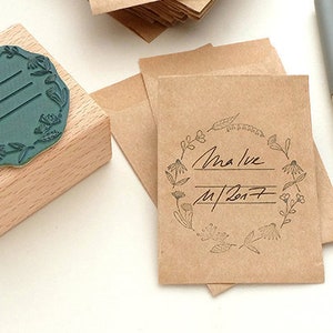 Seed packet stamp #01, flower wreath stamp, label stamp, Stamp gift for gardener, seed packet wedding, Gardening Gift, ex libris stamp