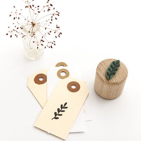 Mini Stamp Twig with Leaves, Rubber Stamp, Leaf Stamp, Branch Stamp, Stamp for Gift Tags, Wooden Stamp, Buju Stamp, Stamp for Place Cards