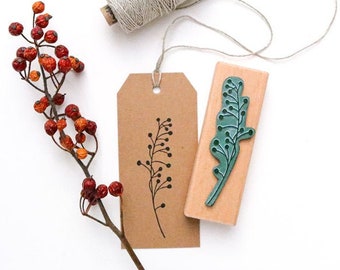Rubber Stamp HAWTHORN, Botanical Stamp, Plant Stamp, twig with berries Stamp,  wooden stamp with natural motif