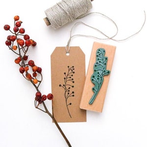 Sello de goma ESPINO, Sello botánico, Sello de planta, Sello de ramita con bayas, Sello de madera con motivo natural