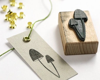 Stamp MUSHROOM, 2 mushrooms on wooden stamp, Gift Tag Stamp, Stamp for nature lovers, Buju stamp, stamp christmas card