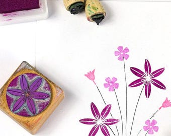 Stempel NIEBIESKA GWIAZDA, stempel z motywem kwiatów, stempel kwiatowy, stempel kwiatowy, stempel z kwiatami do kartek, prezentów, scrapbookingu