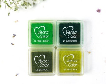 Set de tampons encreurs SHADES OF GREEN, 4 tampons encreurs verts de VersaColor, tampons encreurs pigmentés, vert foncé, bambou, vert herbe, jaune-vert