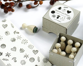 Stamp Christmas, Christmas Stamp Set, 9 tiny stamps in a cute box, Merry Christmas, Advent, Christmas Card Stamp, gift for stamp lovers
