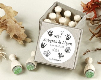 Rubber Stamp Set SEAGRASS, maritime stamps, mini stamps, tiny stamps, underwater stamps