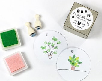 Mini-Stempel Set ZIMMERPFLANZEN, 9 kleine Stempel in Geschenkbox, Urban Jungle, Pflanzen Stempel