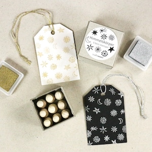 Conjunto de carimbos Stars & Luminaries, 9 pequenos carimbos em uma linda caixa de presente, carimbo de estrela, carimbo de lua, carimbo de estrela cadente, kit de carimbos, coleção de carimbos de estrelas